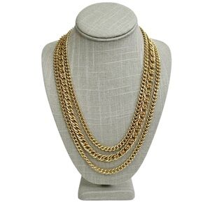 Chunky Gold Tone Curb Cuban Multi Chain Link Layered Necklace